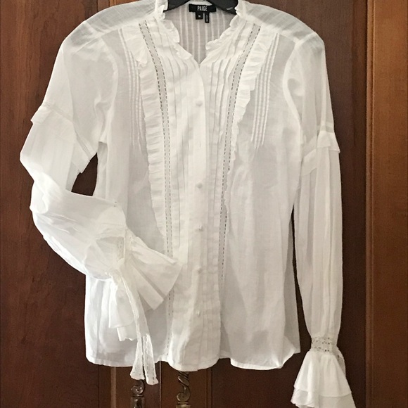 PAIGE Tops - PAIGE Romantic Long-Sleeve Ruffles Cotton Blouse